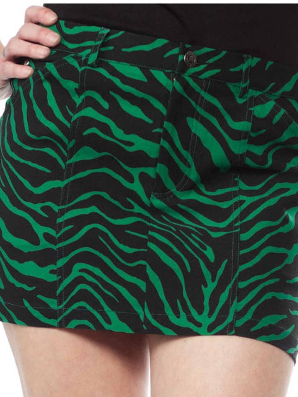 Sourpuss Green and Black Zebra-Print Mini Skirt